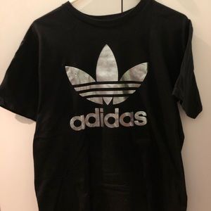 Black Adidas Silver Metallic Trefoil T Shirt